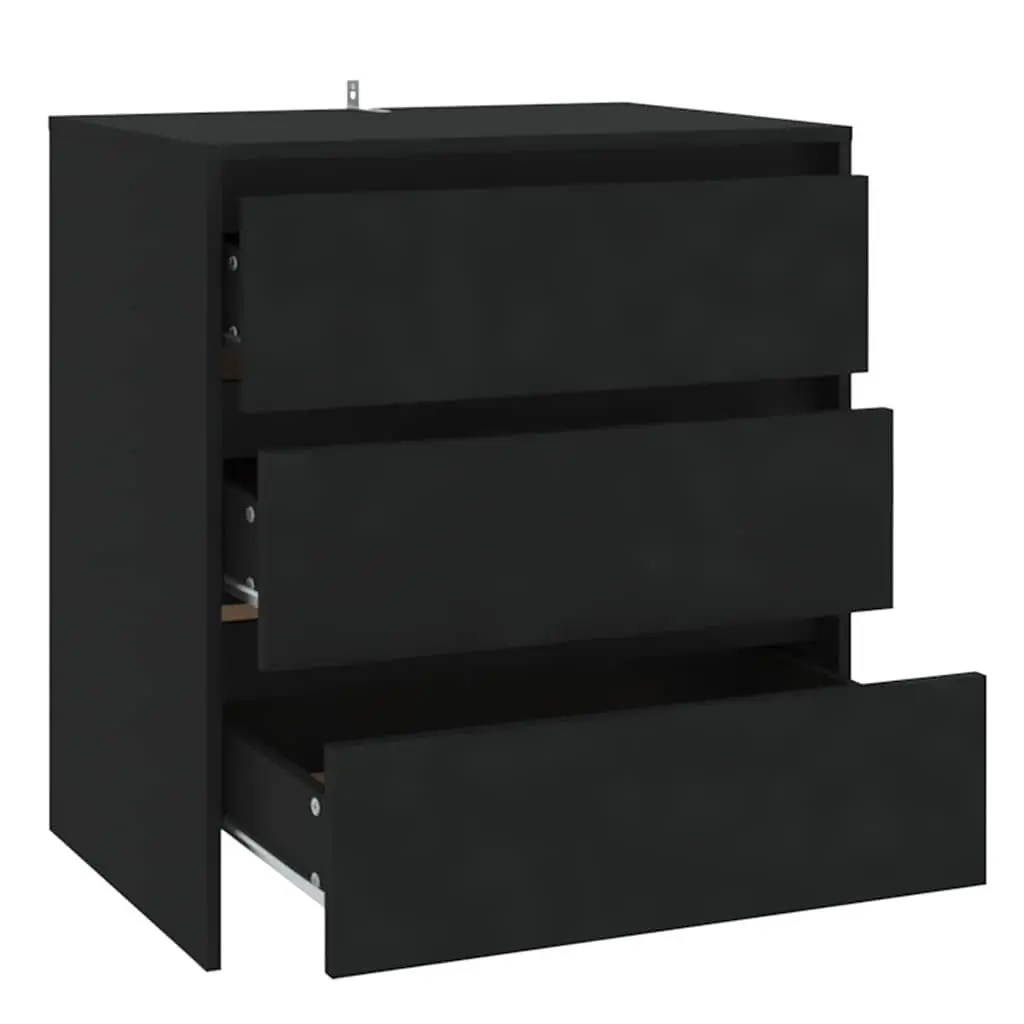 Sideboard Cabinet Storage 3 Drawer Black Engineered Wood