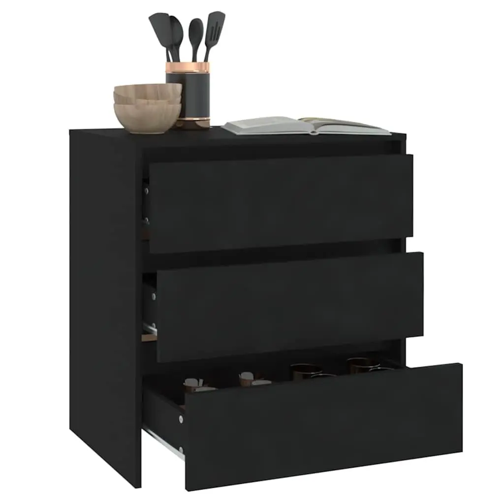 Sideboard Cabinet Storage 3 Drawer Black Engineered Wood