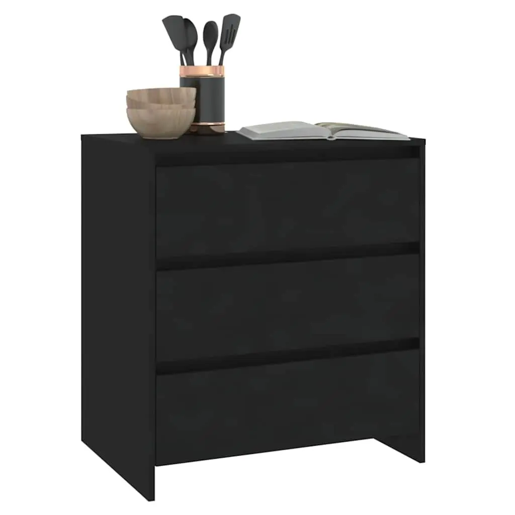 Sideboard Cabinet Storage 3 Drawer Black Engineered Wood