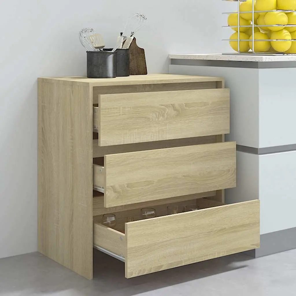 Sideboard Storage Cabinet 3 Drawers Brown Minimalist Living Room Furniture