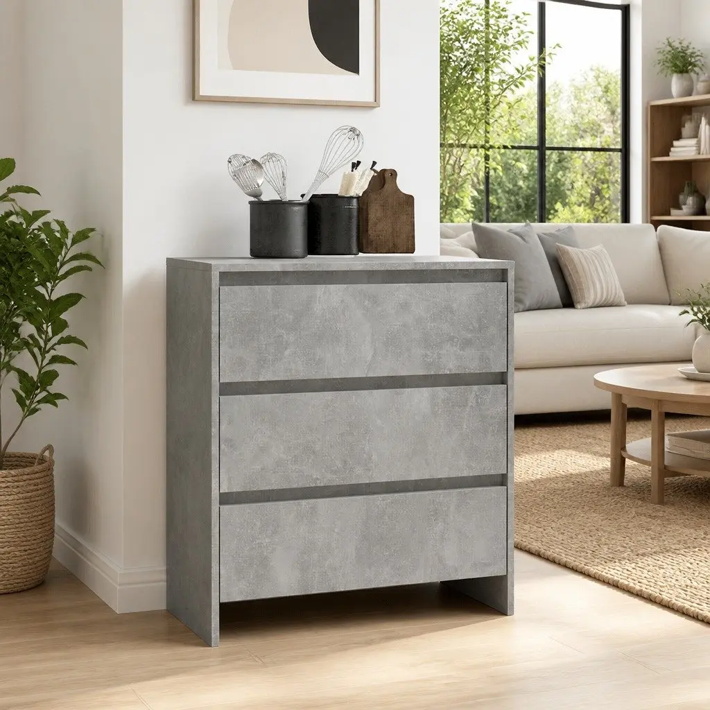 Sideboard Storage Cabinet 70x41x75cm Grey Engineered Wood with 3 Drawers