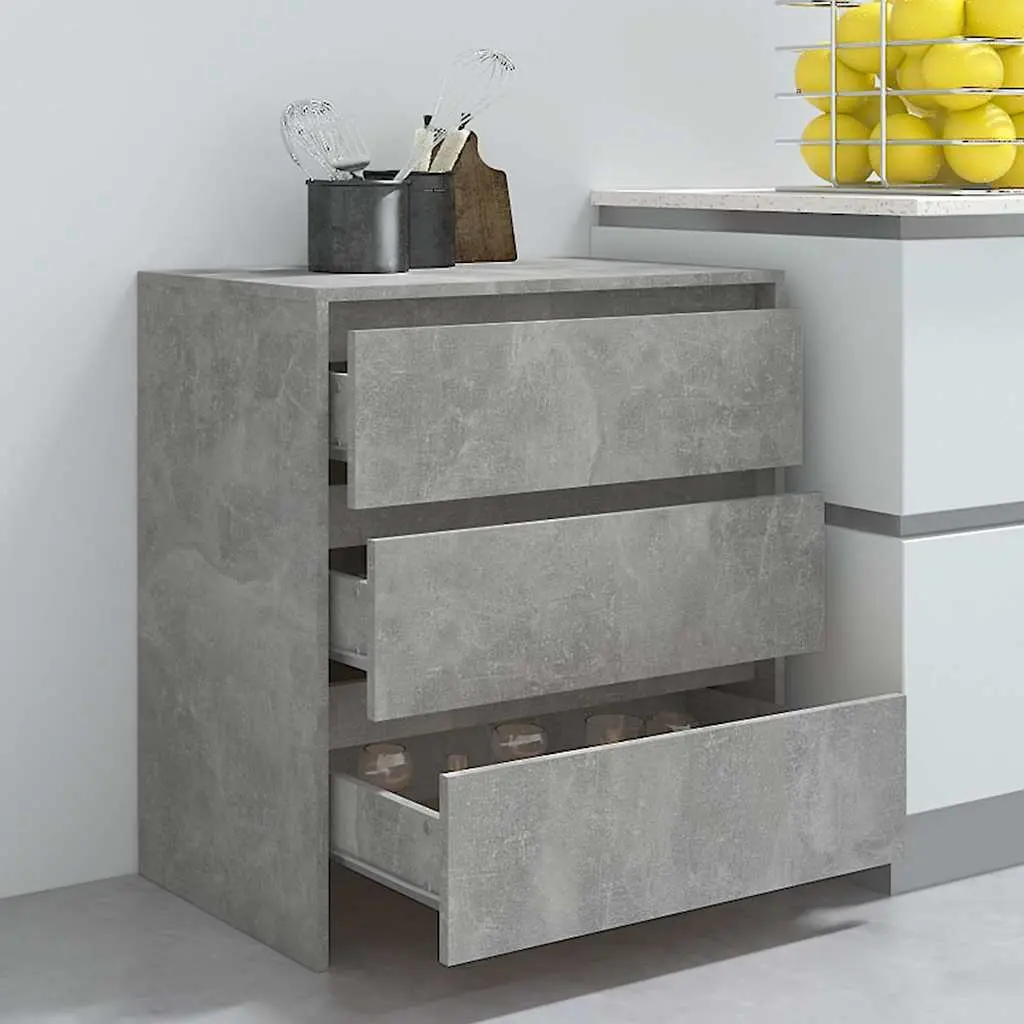 Sideboard Storage Cabinet 70x41x75cm Grey Engineered Wood with 3 Drawers