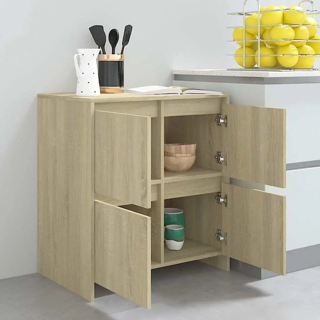 Sideboard Storage Cabinet 4 Doors Brown Engineered Wood Minimalist Furniture