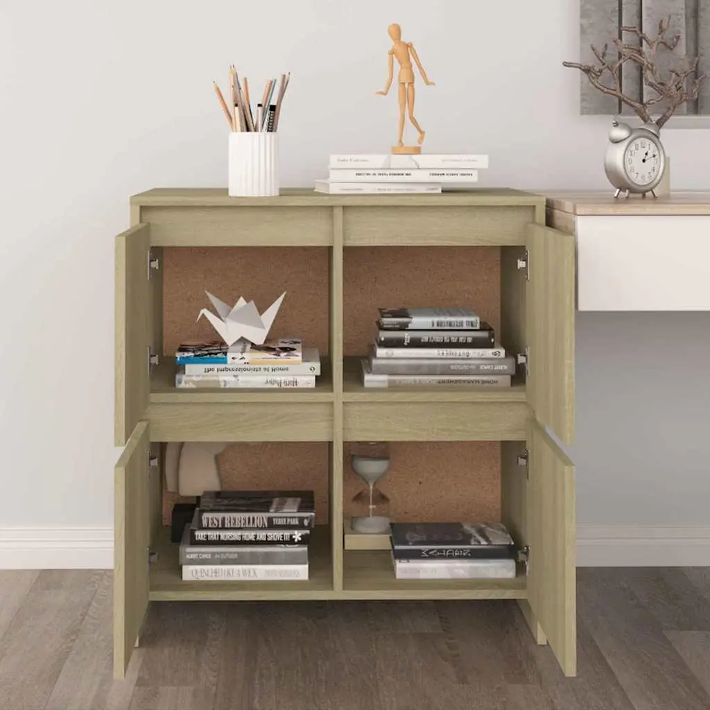 Sideboard Storage Cabinet 4 Doors Brown Engineered Wood Minimalist Furniture