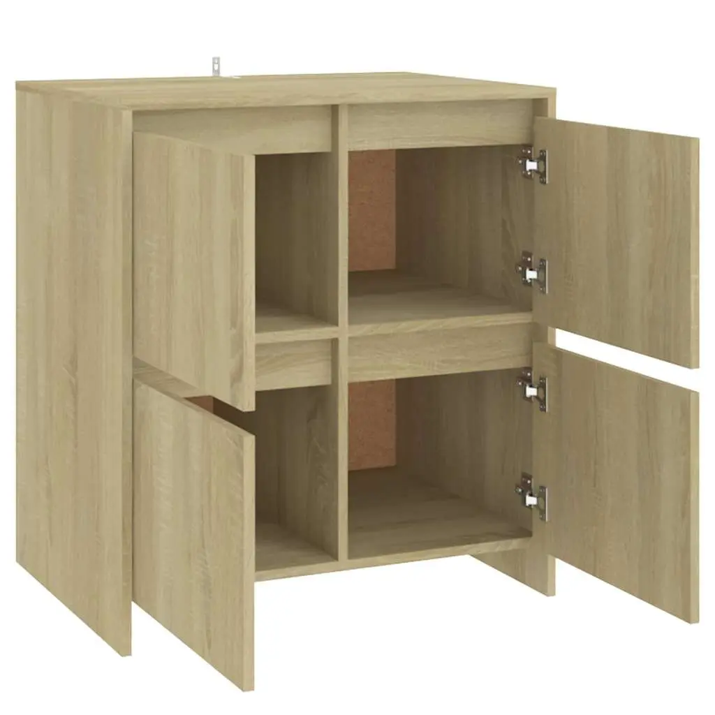 Sideboard Storage Cabinet 4 Doors Brown Engineered Wood Minimalist Furniture