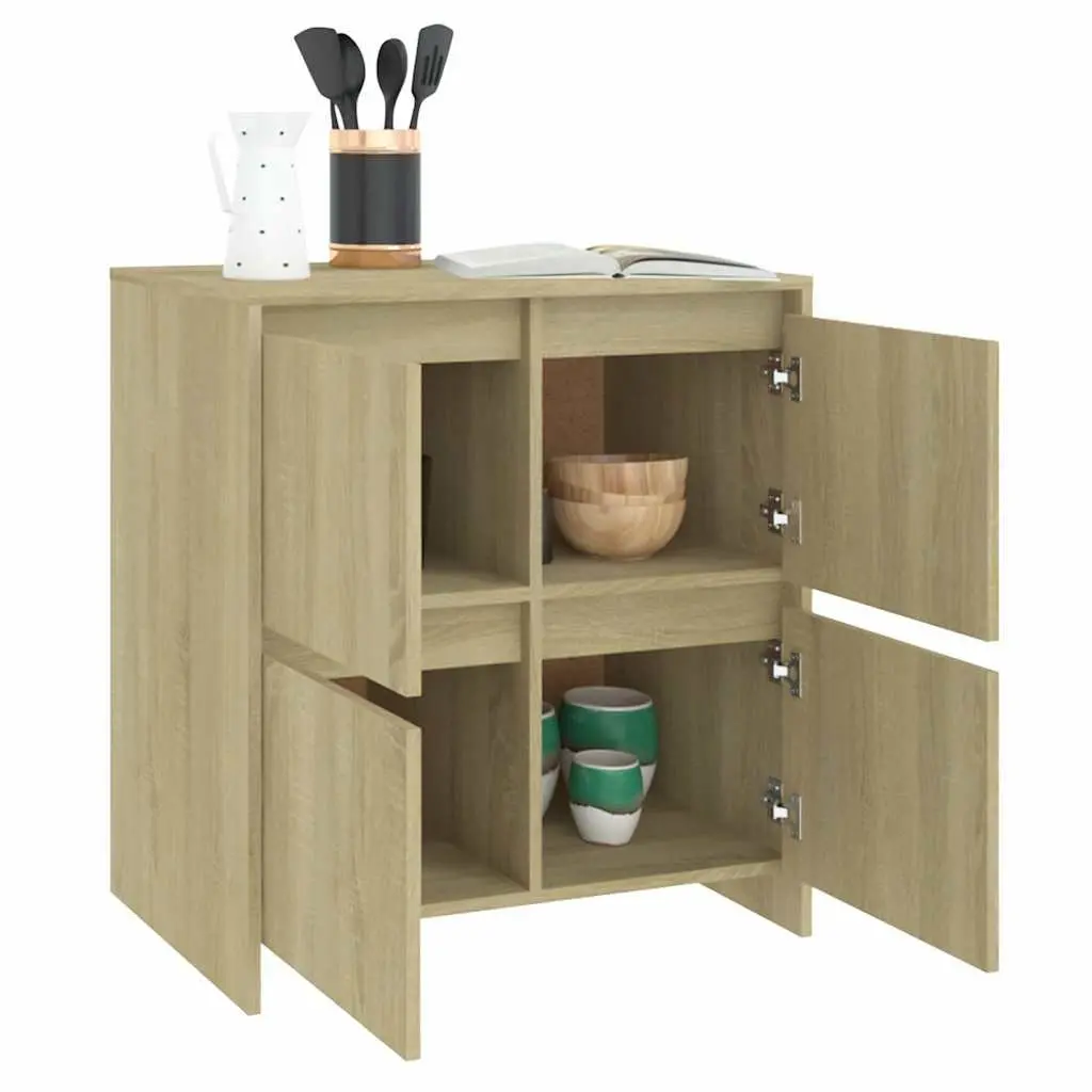 Sideboard Storage Cabinet 4 Doors Brown Engineered Wood Minimalist Furniture