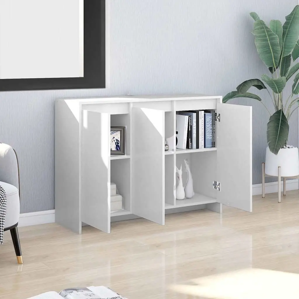 Sideboard Storage Cabinet 3 Doors White Engineered Wood Buffet Display Furniture