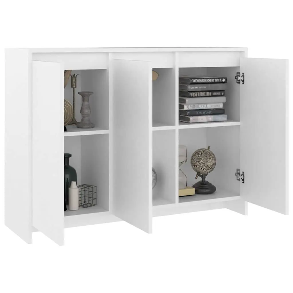 Sideboard Storage Cabinet 3 Doors White Engineered Wood Buffet Display Furniture
