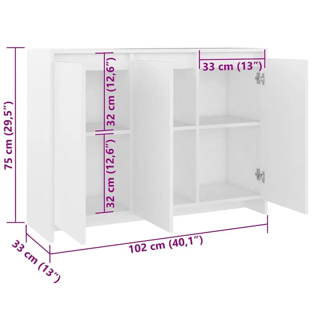 Sideboard Storage Cabinet 3 Doors White Engineered Wood Buffet Display Furniture