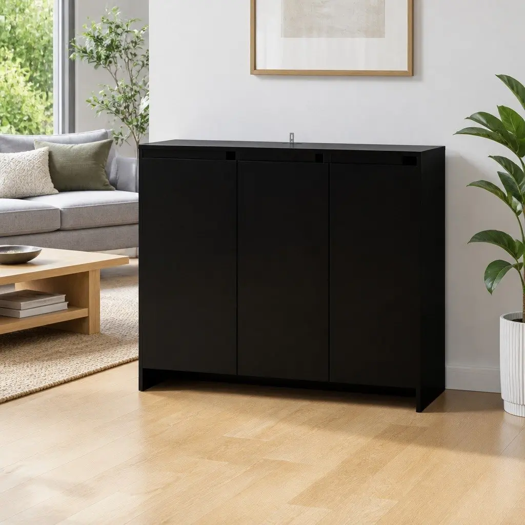 Sideboard Storage Cabinet 3 Door Black Engineered Wood Display Furniture
