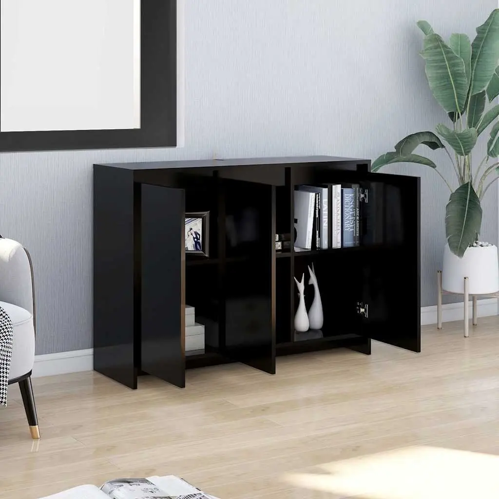 Sideboard Storage Cabinet 3 Door Black Engineered Wood Display Furniture