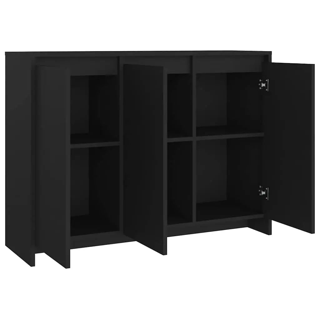 Sideboard Storage Cabinet 3 Door Black Engineered Wood Display Furniture