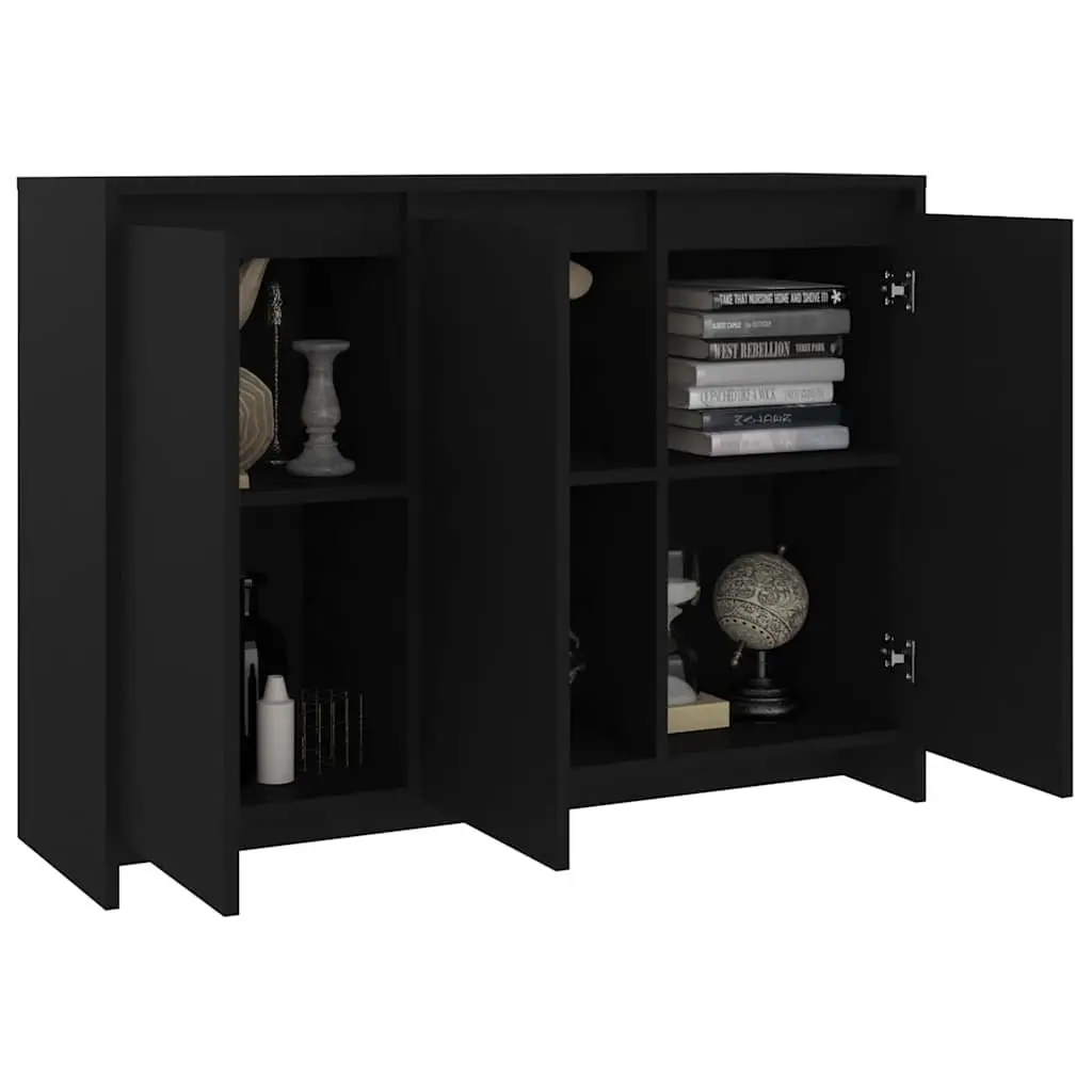 Sideboard Storage Cabinet 3 Door Black Engineered Wood Display Furniture