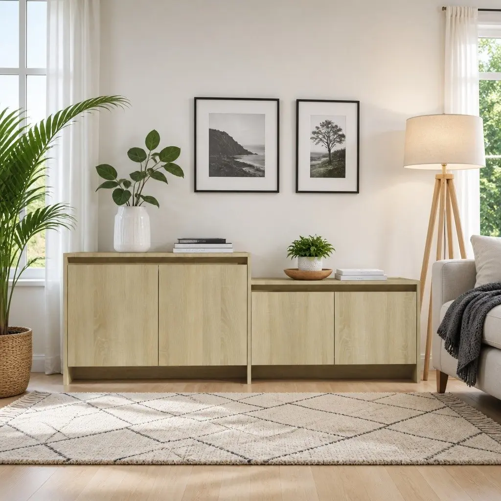 TV Cabinet Storage Unit 4 Doors Beige Lowboard Living Room 1465 x 350 x 500 mm