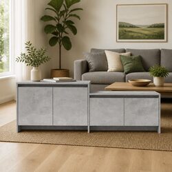 TV Cabinet Concrete Grey 4 Door Lowboard Living Room Storage Unit Engineered