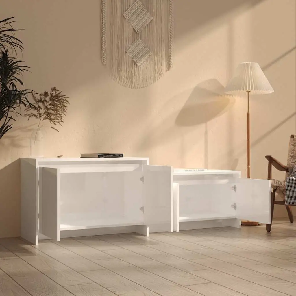 TV Cabinet Storage Unit 4 Door High Gloss White Living Room Lowboard