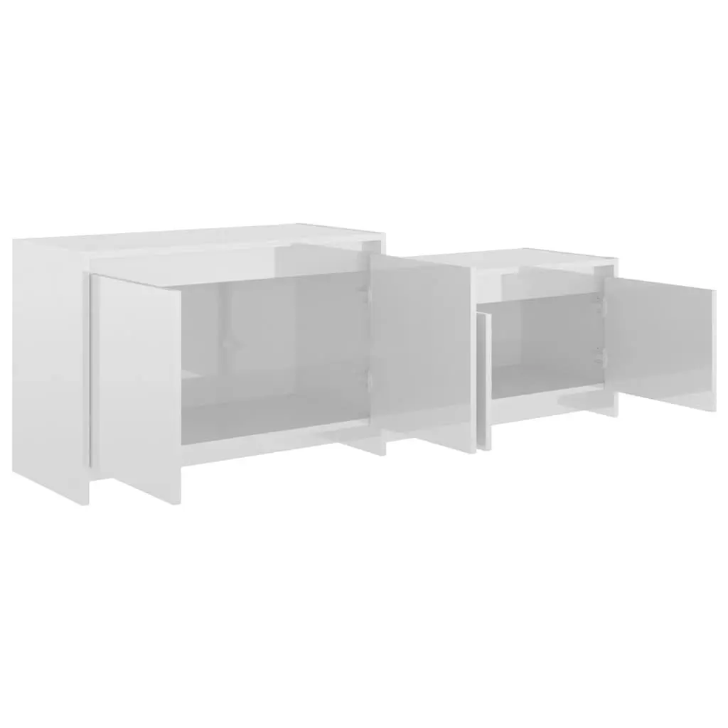 TV Cabinet Storage Unit 4 Door High Gloss White Living Room Lowboard