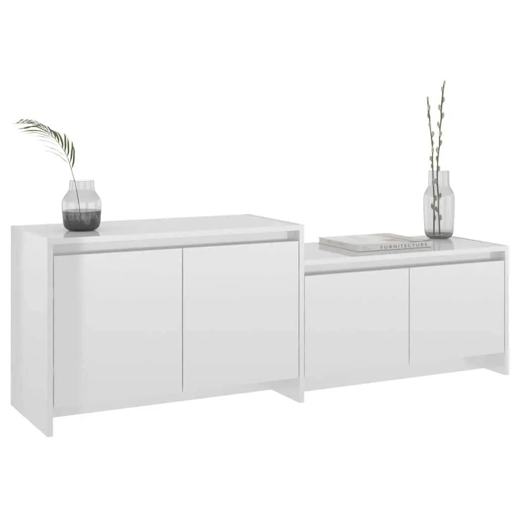 TV Cabinet Storage Unit 4 Door High Gloss White Living Room Lowboard