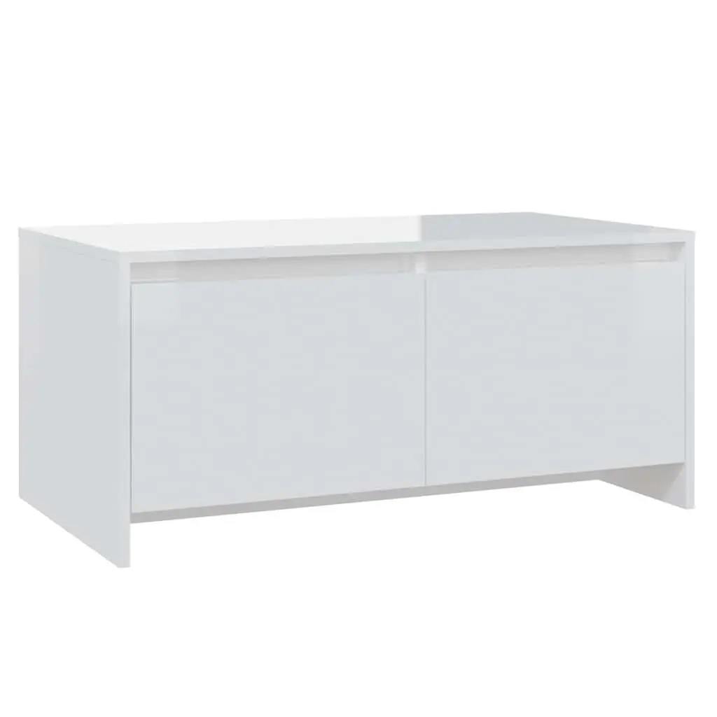 Coffee Table High Gloss White Modern Design 2 Drawers Storage Accent Furniture
