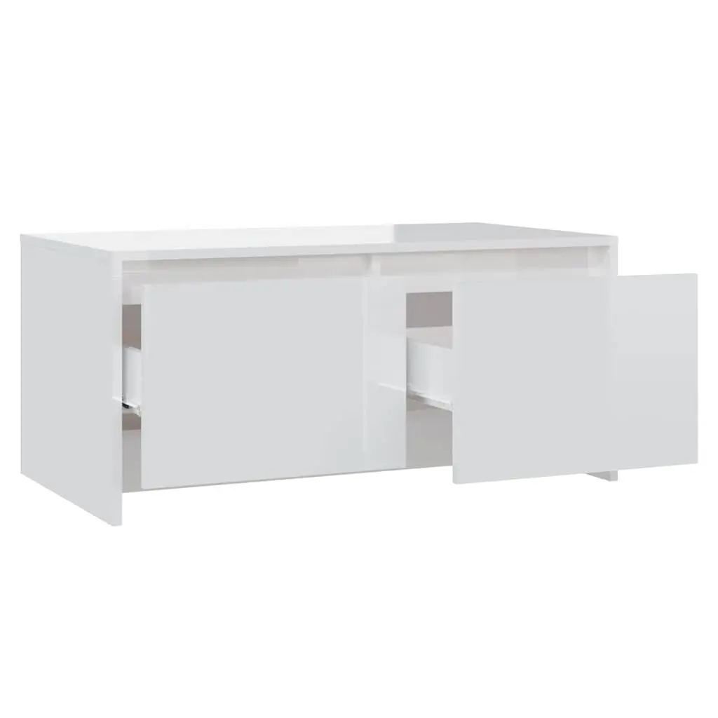 Coffee Table High Gloss White Modern Design 2 Drawers Storage Accent Furniture