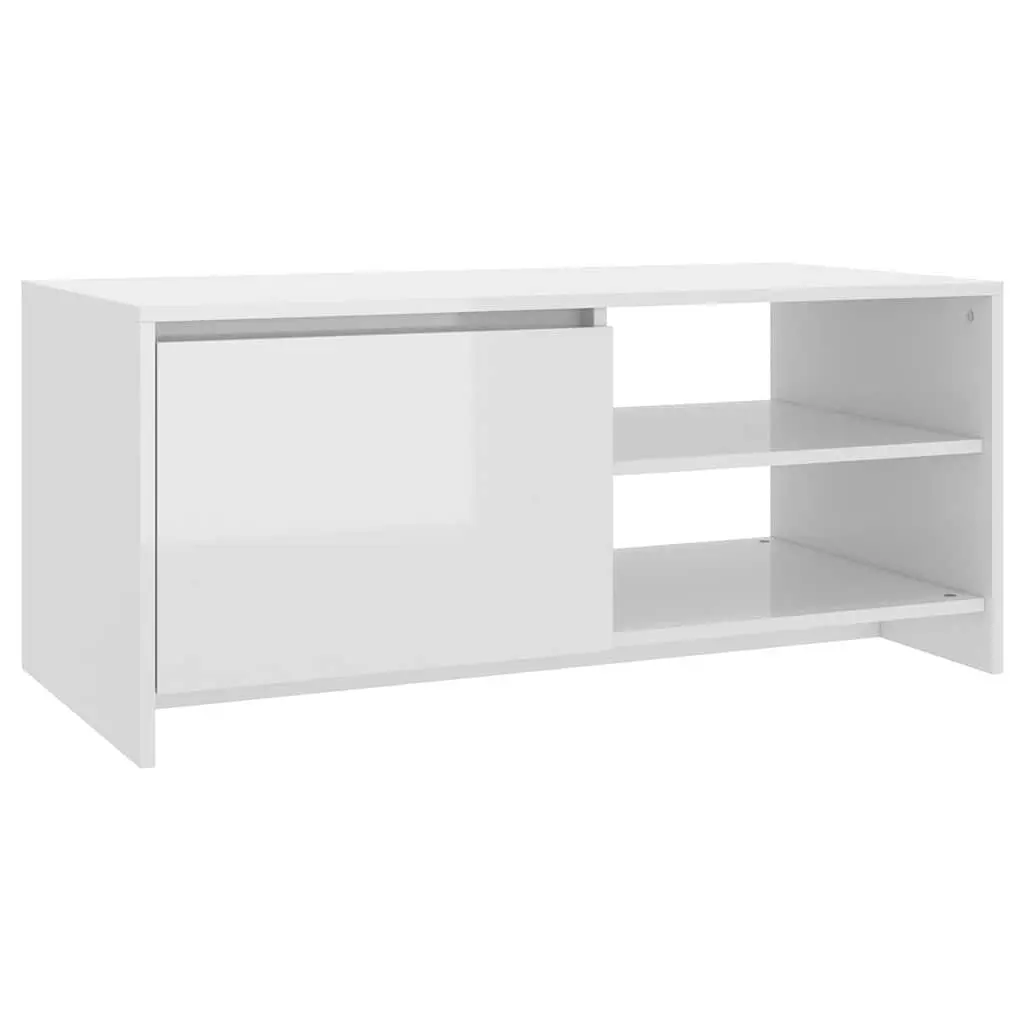 Modern White Coffee Table with Storage Compartment and Shelves for Living Room