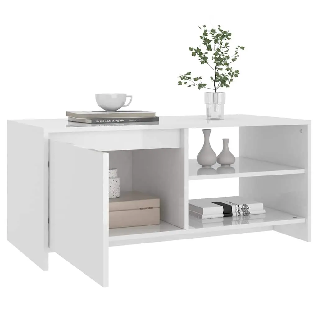 Modern White Coffee Table with Storage Compartment and Shelves for Living Room
