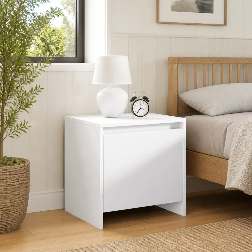Bedside Cabinet White Engineered Wood Nightstand Storage Bedroom Furniture