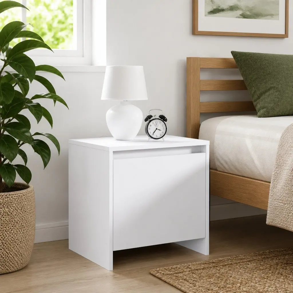 Bedside Cabinet Set 2 pcs White Nightstand Storage Engineered Wood 45 x 34 x 44.5 cm
