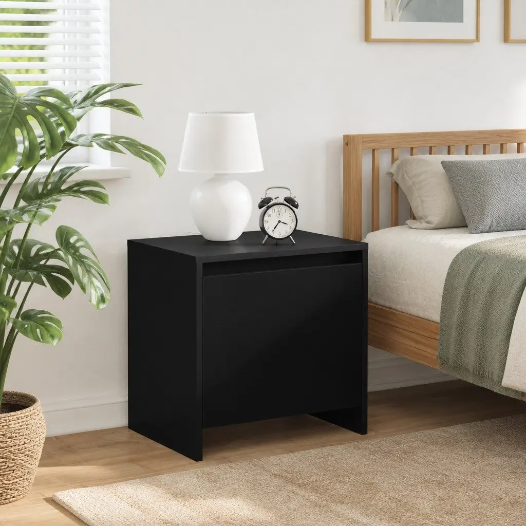 Black Bedside Tables Set of 2 Nightstands Engineered Wood Storage 45x34x44.5cm