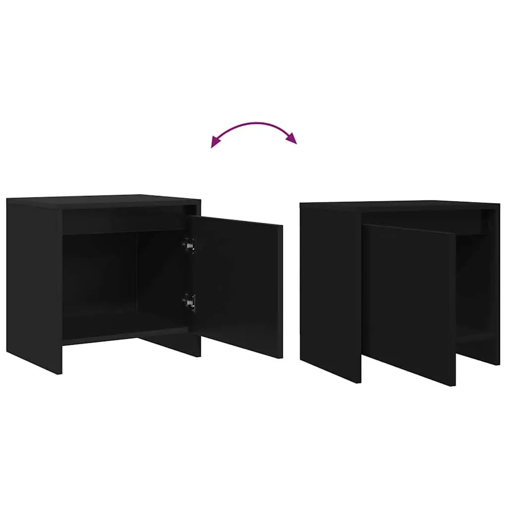 Black Bedside Tables Set of 2 Nightstands Engineered Wood Storage 45x34x44.5cm