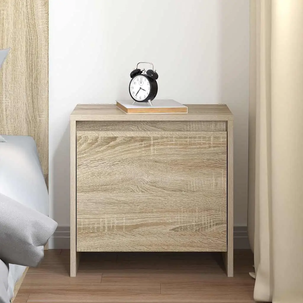Bedside Cabinet Engineered Wood Storage Nightstand Table with Door Beige