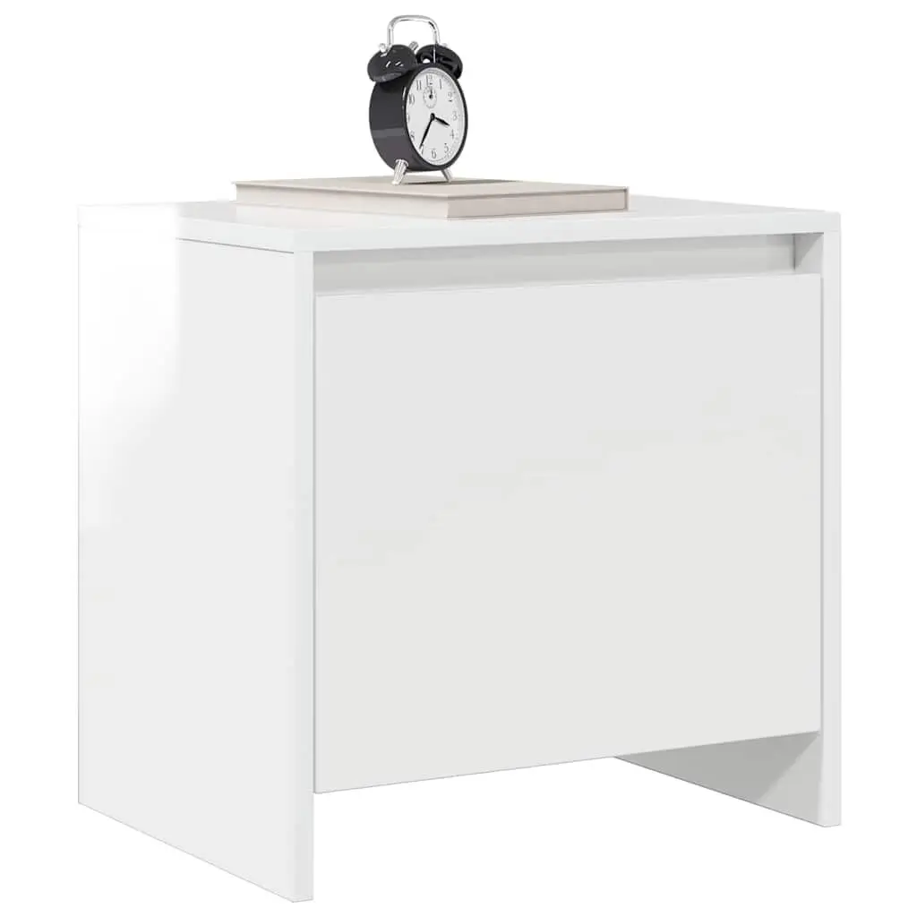 Bedside Cabinet White High Gloss Nightstand Storage Table 45x34x44.5cm