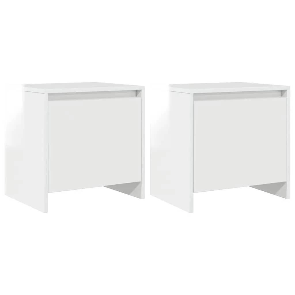Bedside Cabinet Storage White High Gloss 45x34x44.5 cm Engineered Wood Nightstand 2 Piece