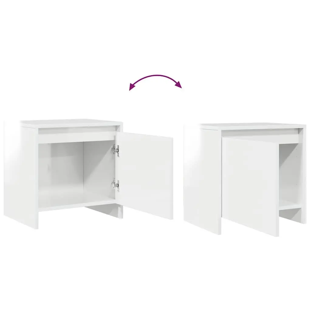 Bedside Cabinet Storage White High Gloss 45x34x44.5 cm Engineered Wood Nightstand 2 Piece