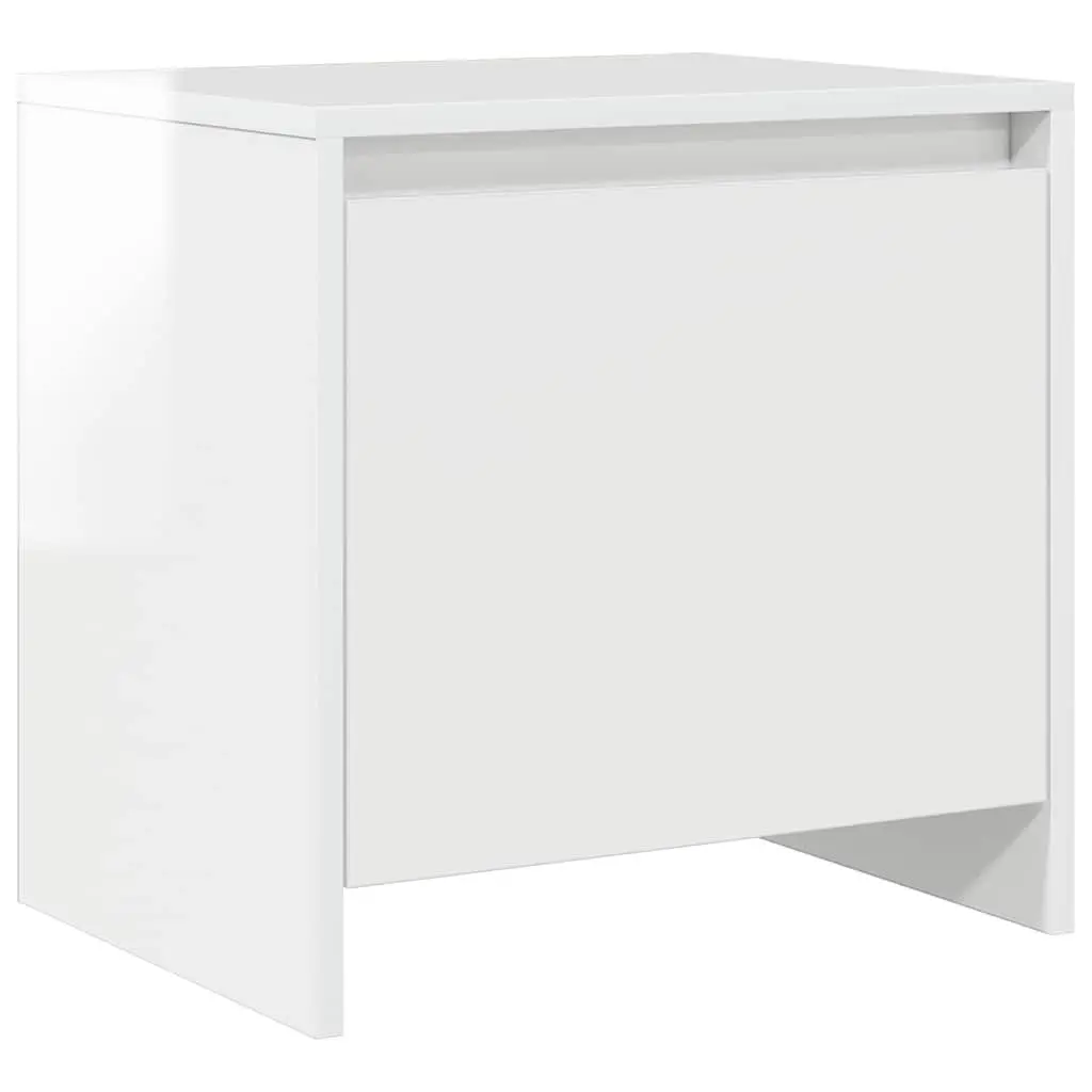 Bedside Cabinet Storage White High Gloss 45x34x44.5 cm Engineered Wood Nightstand 2 Piece