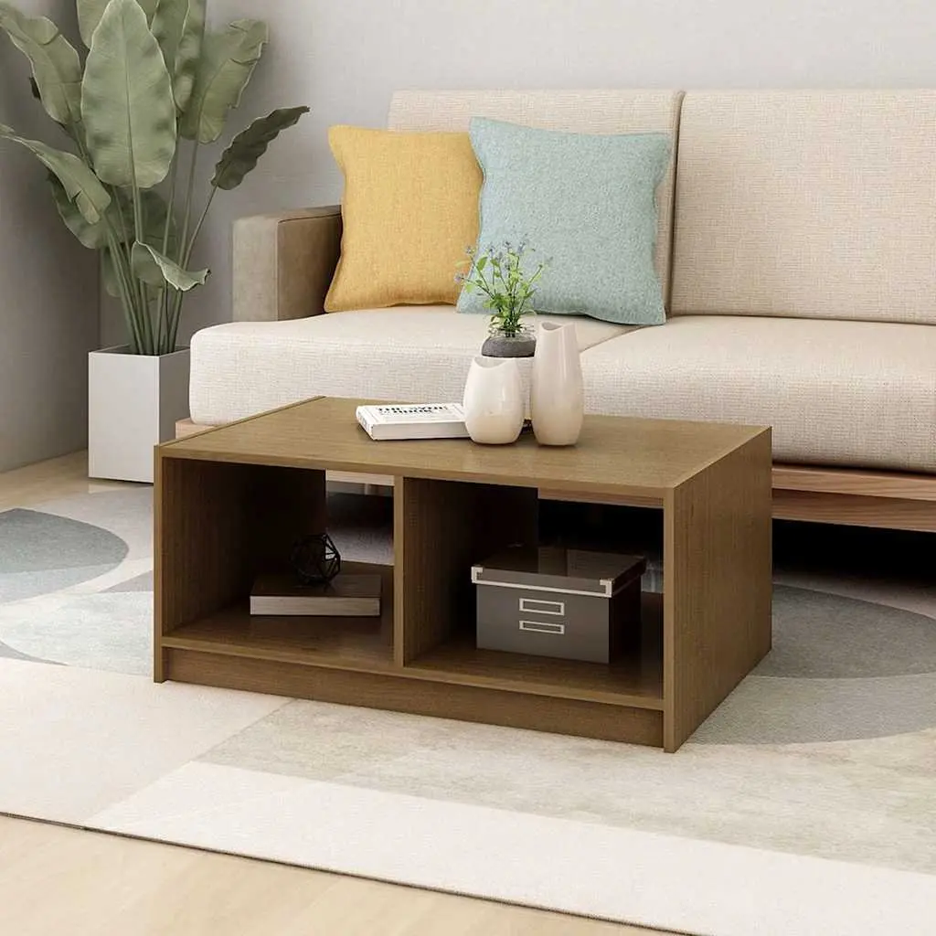 Brown Pinewood Coffee Table with Storage Option