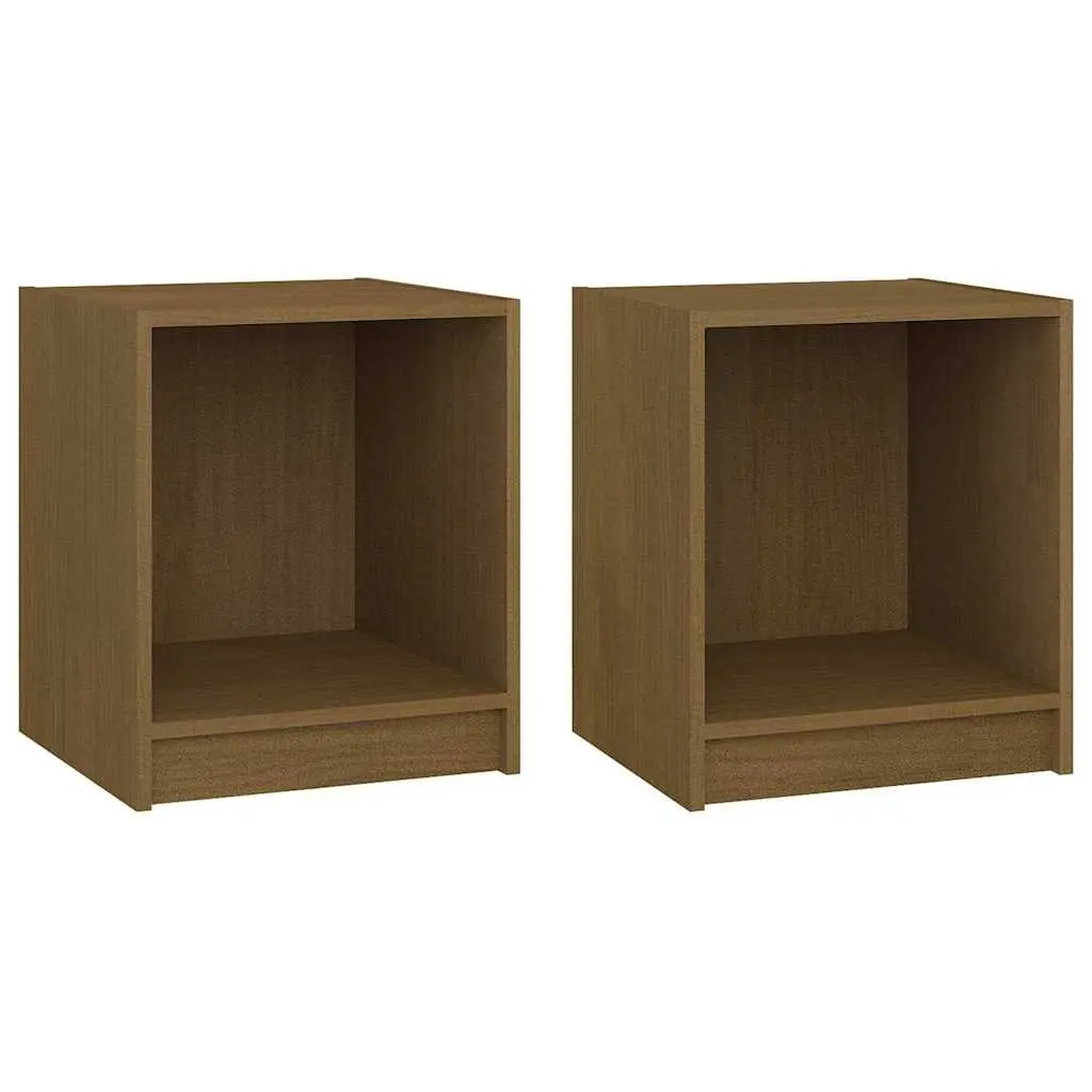Bedside Cabinets 2 pcs Honey Brown Solid Pinewood Nightstand Storage