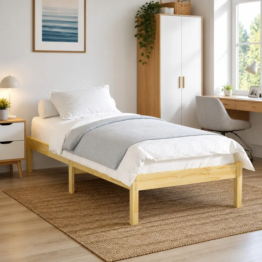 Solid Wood Bed Frame Single 90x190 cm Brown Wooden Bedroom Furniture Slatted