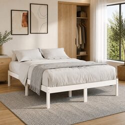 Durable White Bed Frame 135x190 cm with Slatted Support
