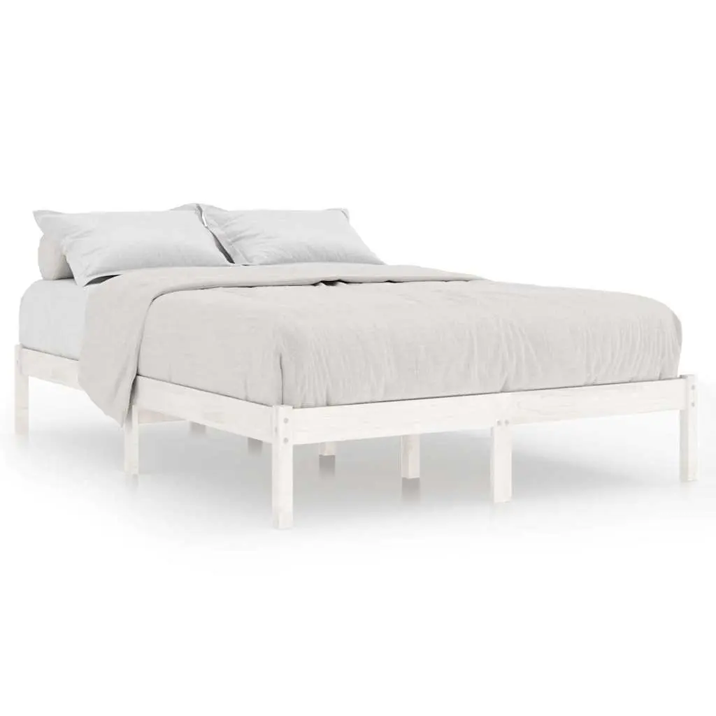 Solid Wood Bed Frame Slatted Base 135x190 cm White
