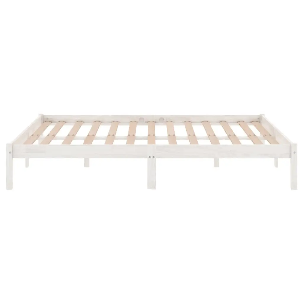 Solid Wood Bed Frame Slatted Base 135x190 cm White