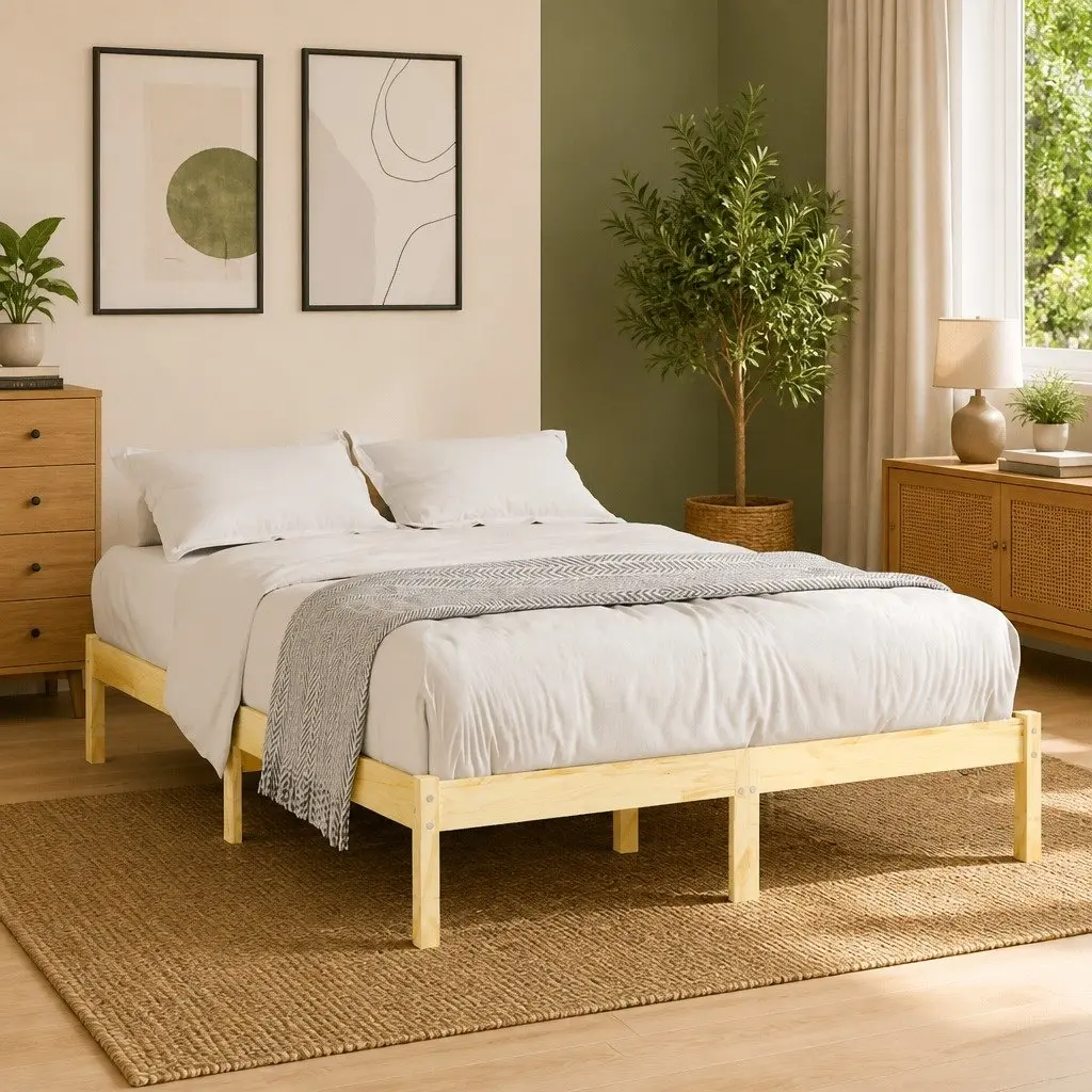 Solid Wood Bed Frame 150x200 cm Brown Slatted Base Bedroom Furniture