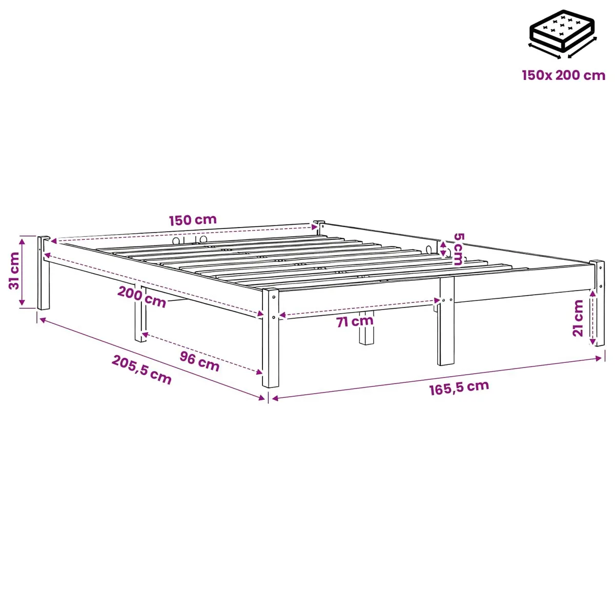 Solid Wood Bed Frame 150x200 cm Brown Slatted Base Bedroom Furniture
