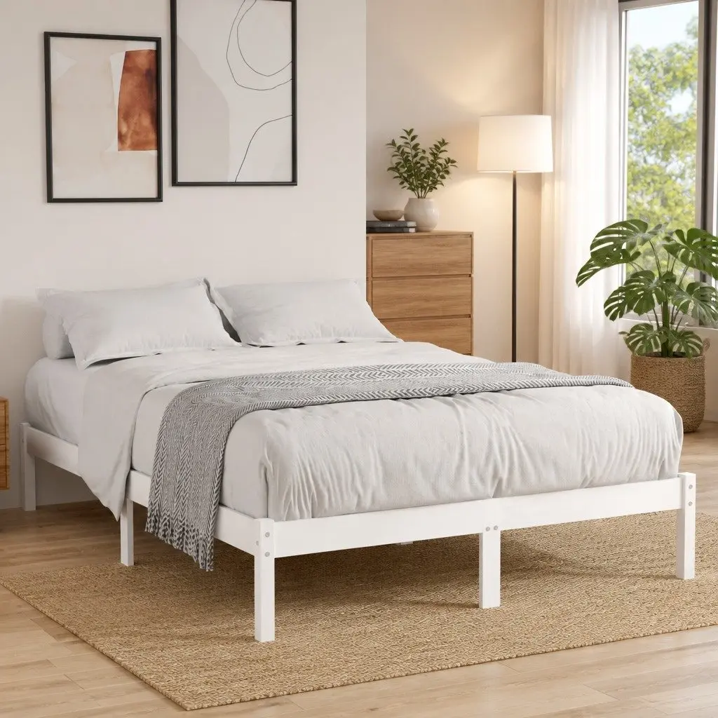 White Bed Frame 150x200 cm Solid Pinewood