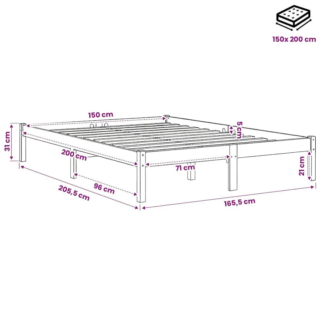White Bed Frame 150x200 cm Solid Pinewood
