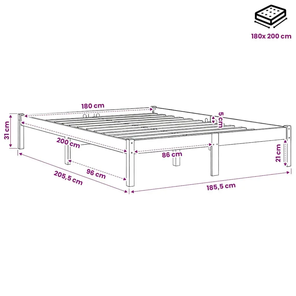 King Size Bed Frame Solid Wood Bedroom Furniture 183x203 cm Brown