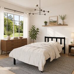 Black Solid Wood Bed Frame 90x190 cm Single Size Bedroom Furniture No Mattress