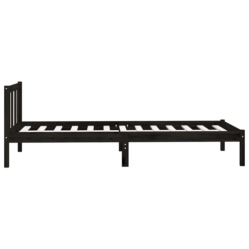 Black Solid Wood Bed Frame 90x190 cm Single Size Bedroom Furniture No Mattress