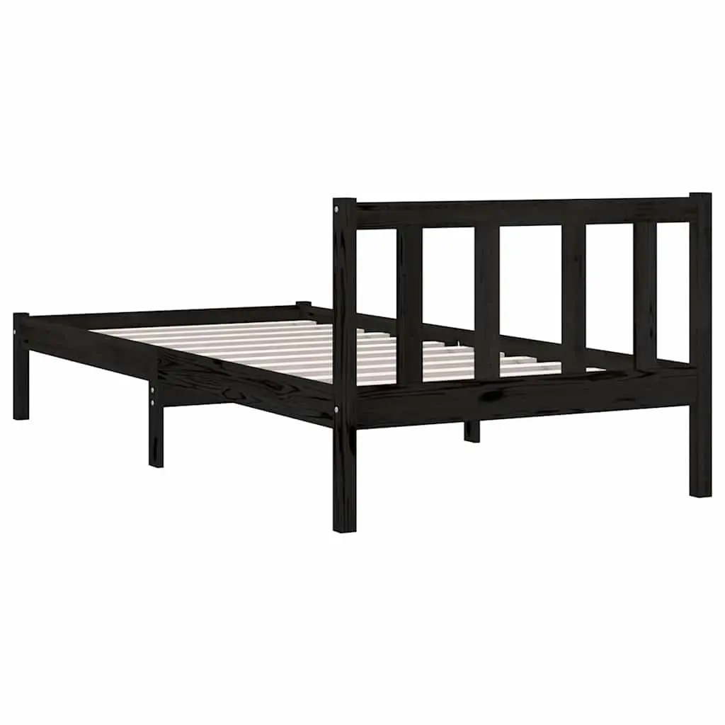 Black Solid Wood Bed Frame 90x190 cm Single Size Bedroom Furniture No Mattress