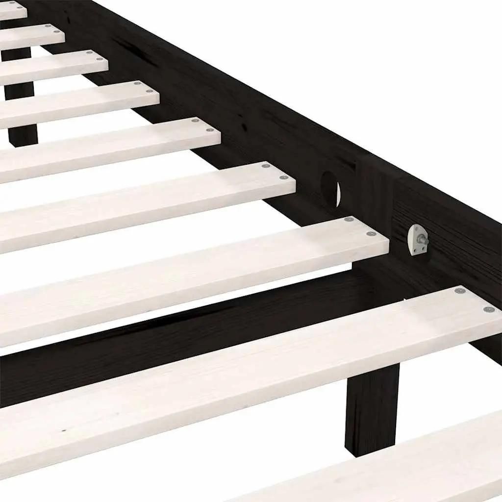 Black Solid Wood Bed Frame 90x190 cm Single Size Bedroom Furniture No Mattress